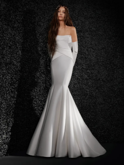 Strapless fit & flare Mikado wedding dress with open back Vera Wang wedding dress North Yorkshire off the peg