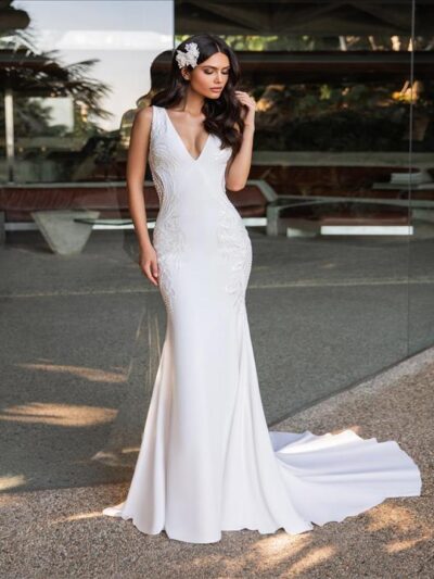 Sensual sheer lace panel fit and flare wedding gown Bridal Shop Northallerton