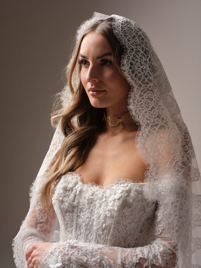 Vintage royal length mantilla veil with Chantilly lace edge Bridal Accessories North Yorkshire