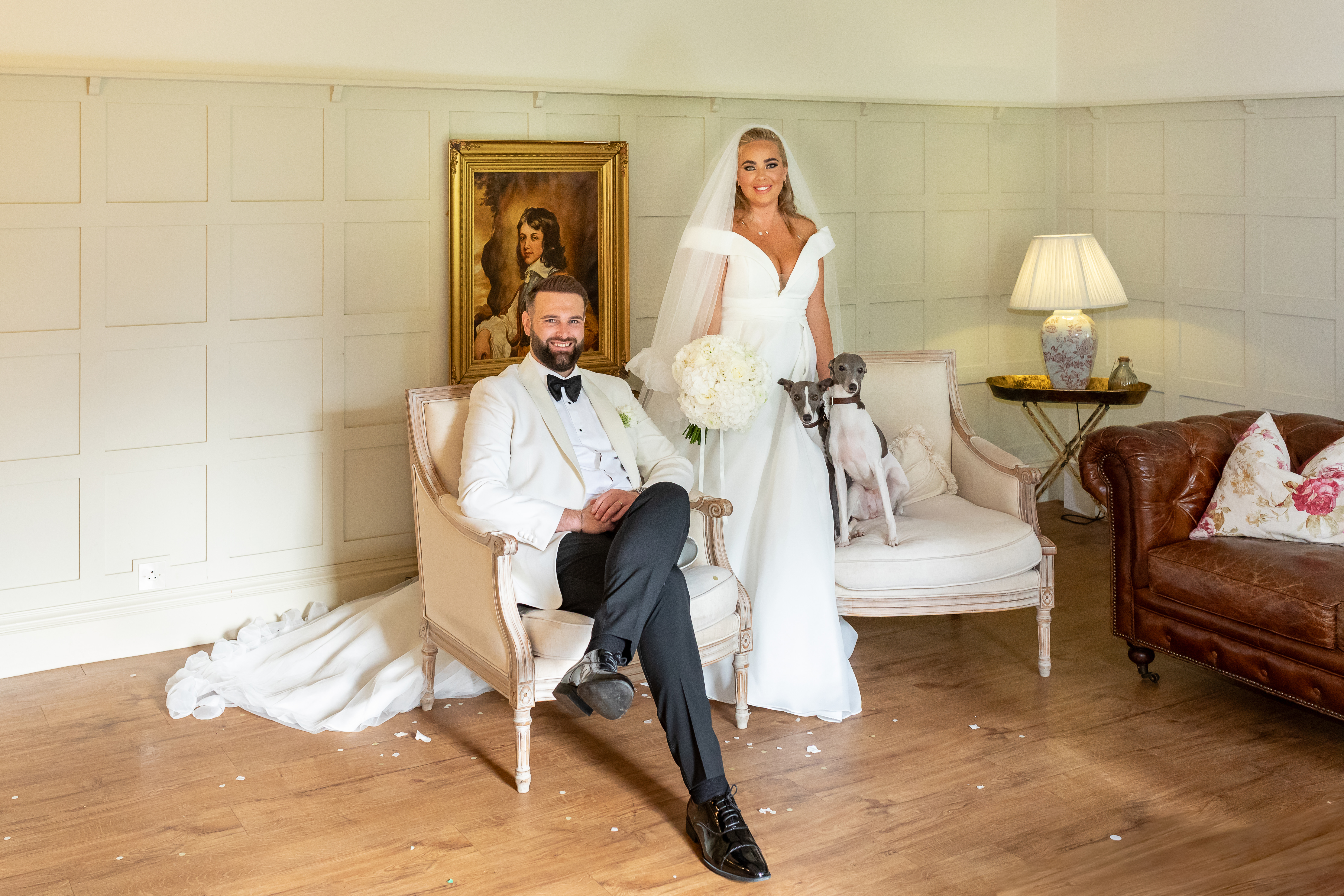 Lartington-Hall-Venue-Wedding-Dress-Ball-Gown-Curve-Bridal-Shop-Durham-Sedgefield-Dogs-Wedding-White-Tuxedo